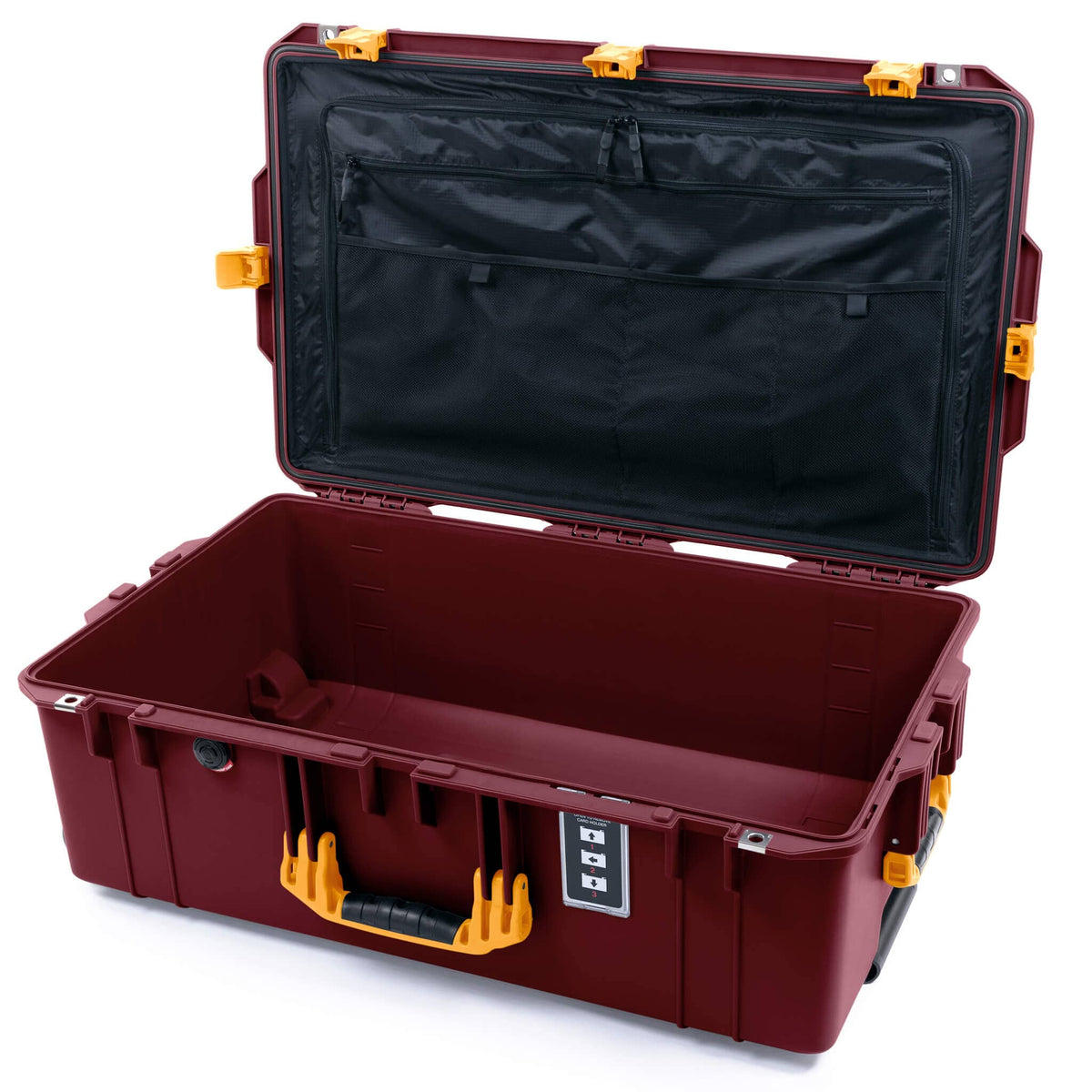 Pelican 1595 Air Case, Oxblood with Yellow Handles &amp; Latches Combo-Pouch Lid Organizer Only ColorCase 015950-0300-510-241