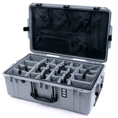 Pelican 1595 Air Case, Silver with Black Handles & Push-Button Latches Gray Padded Microfiber Dividers with Mesh Lid Organizer ColorCase 015950-0170-180-110
