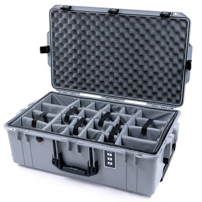 Pelican 1595 Air Case, Silver with Black Handles & Push-Button Latches Gray Padded Microfiber Dividers with Convoluted Lid Foam ColorCase 015950-0070-180-110