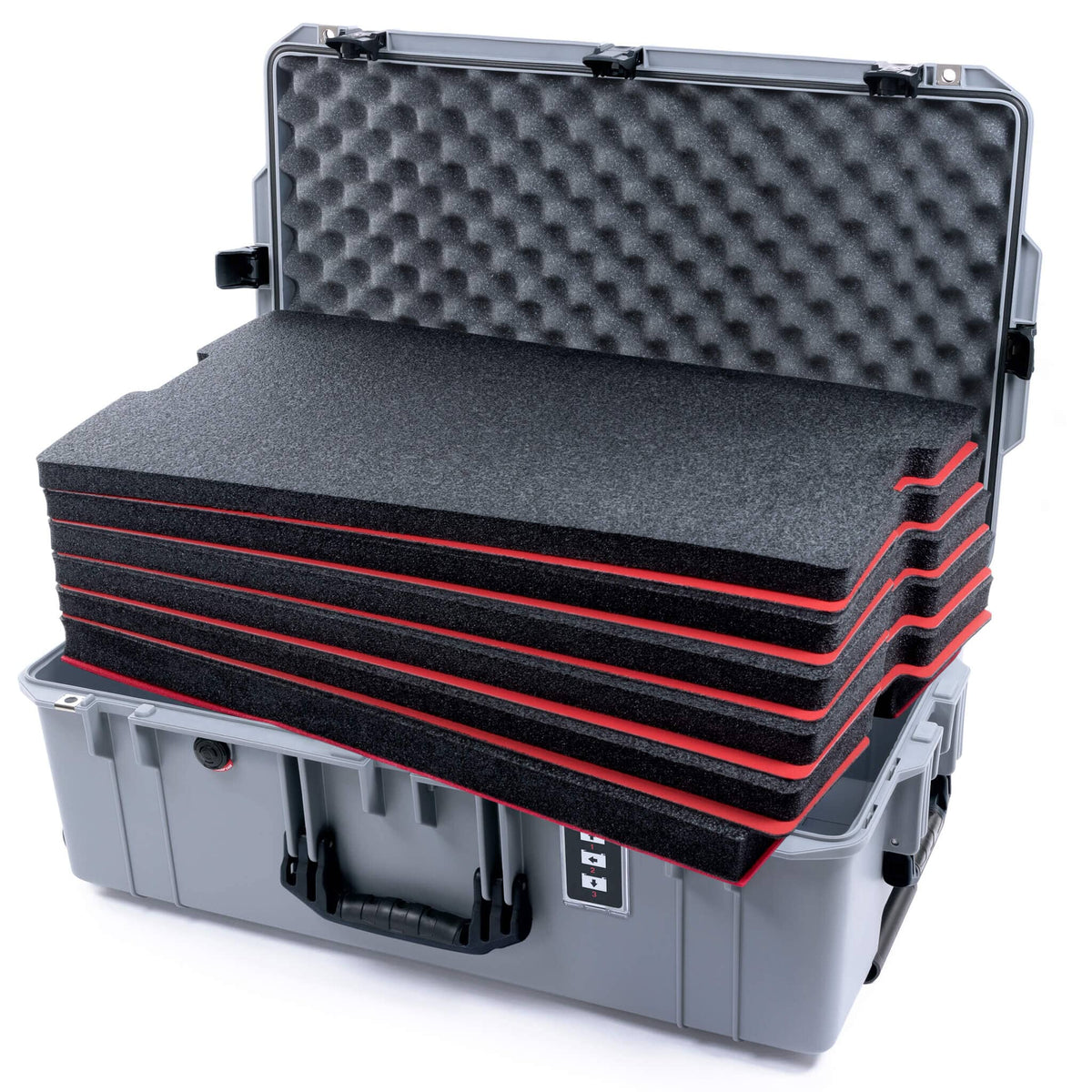Pelican 1595 Air Case, Silver, TSA Locking Latches &amp; Keys Custom Tool Kit (6 Foam Inserts with Convoluted Lid Foam) ColorCase 015950-0060-180-L10