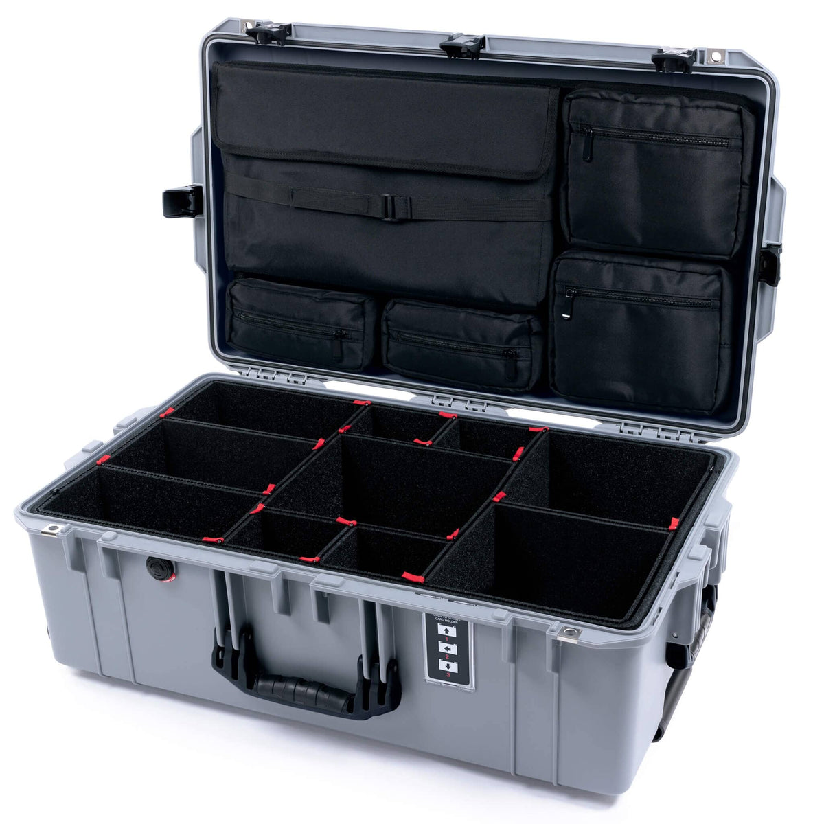 Pelican 1595 Air Case, Silver, TSA Locking Latches &amp; Keys TrekPak Divider System with Laptop Computer Lid Pouch ColorCase 015950-0220-180-L10