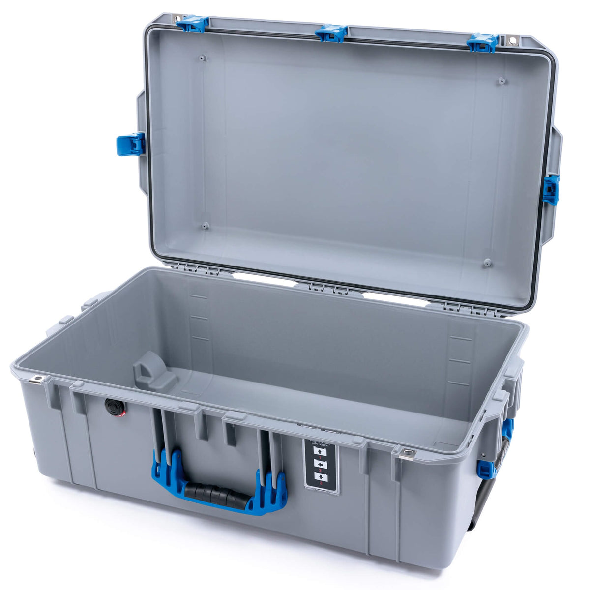 Pelican 1595 Air Case, Silver with Blue Handles &amp; Push-Button Latches None (Case Only) ColorCase 015950-0000-180-121
