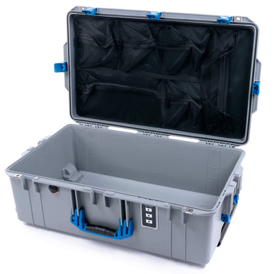 Pelican 1595 Air Case, Silver with Blue Handles & Push-Button Latches Mesh Lid Organizer Only ColorCase 015950-0100-180-121
