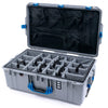 Pelican 1595 Air Case, Silver with Blue Handles & Push-Button Latches Gray Padded Microfiber Dividers with Mesh Lid Organizer ColorCase 015950-0170-180-121
