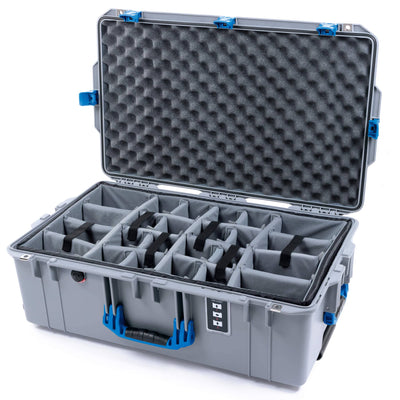 Pelican 1595 Air Case, Silver with Blue Handles & Push-Button Latches Gray Padded Microfiber Dividers with Convoluted Lid Foam ColorCase 015950-0070-180-121