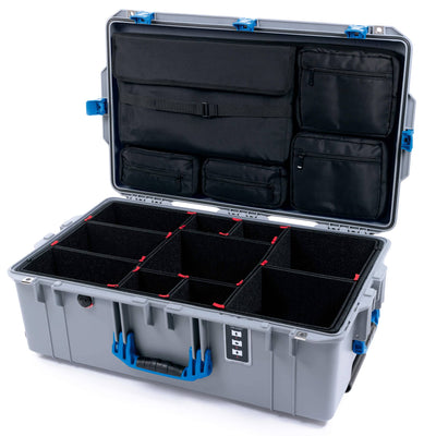 Pelican 1595 Air Case, Silver with Blue Handles & Push-Button Latches TrekPak Divider System with Laptop Computer Lid Pouch ColorCase 015950-0220-180-121