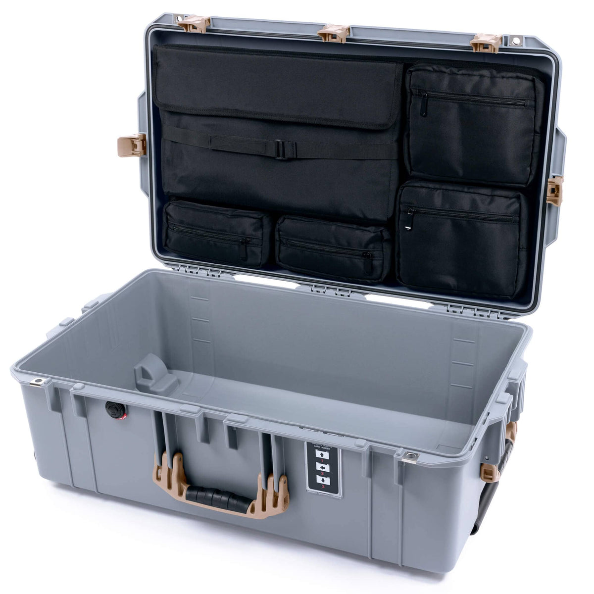 Pelican 1595 Air Case, Silver with Desert Tan Handles &amp; Latches Laptop Computer Lid Pouch Only ColorCase 015950-0200-110-311
