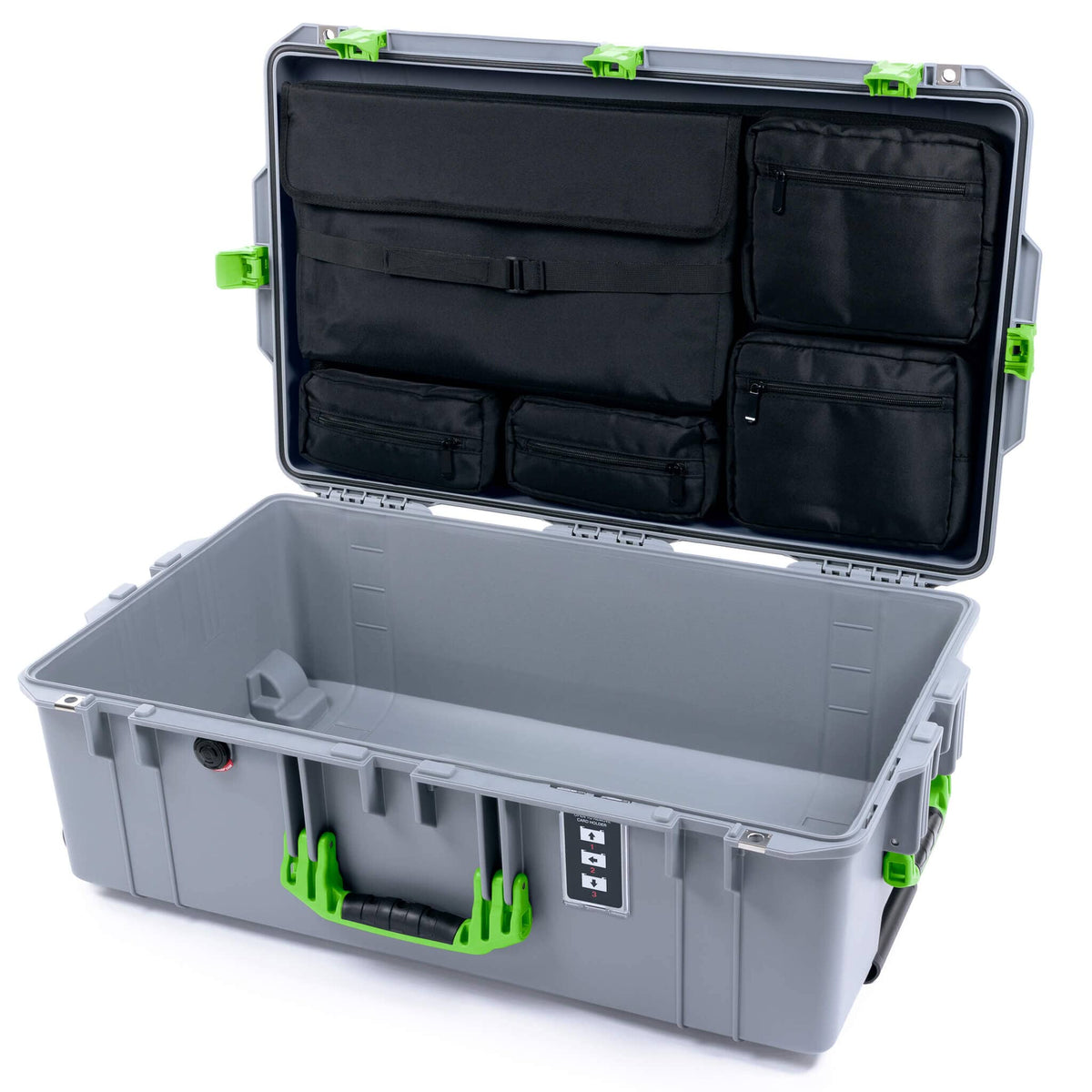 Pelican 1595 Air Case, Silver with Lime Green Handles &amp; Latches Laptop Computer Lid Pouch Only ColorCase 015950-0200-180-301