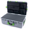 Pelican 1595 Air Case, Silver with Lime Green Handles & Latches Pick & Pluck Foam with Laptop Computer Lid Pouch ColorCase 015950-0201-180-301