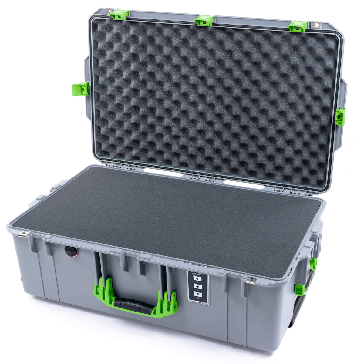 Pelican 1595 Air Case, Silver with Lime Green Handles &amp; Latches Pick &amp; Pluck Foam with Convoluted Lid Foam ColorCase 015950-0001-180-301