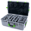 Pelican 1595 Air Case, Silver with Lime Green Handles & Latches Gray Padded Microfiber Dividers with Mesh Lid Organizer ColorCase 015950-0170-180-301