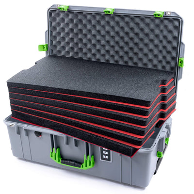 Pelican 1595 Air Case, Silver with Lime Green Handles & Latches Custom Tool Kit (6 Foam Inserts with Convoluted Lid Foam) ColorCase 015950-0060-180-301