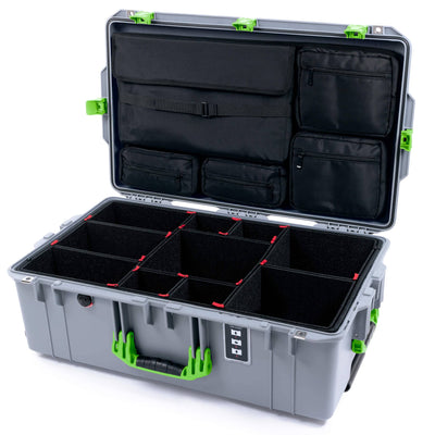 Pelican 1595 Air Case, Silver with Lime Green Handles & Latches TrekPak Divider System with Laptop Computer Lid Pouch ColorCase 015950-0220-180-301