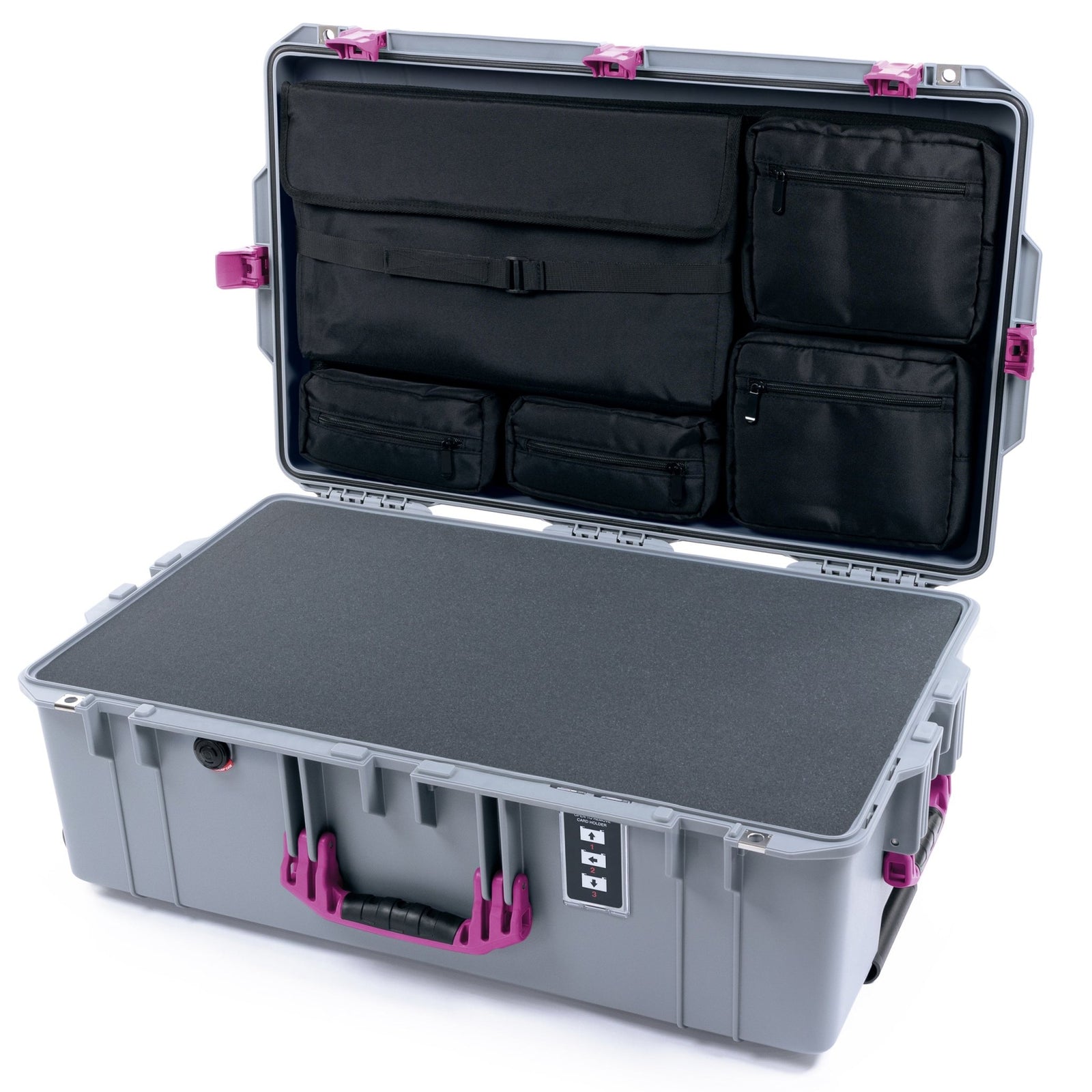Pelican 1595 Air Case - Silver & Magenta - Pick & Pluck Foam / Computer Lid Pouch