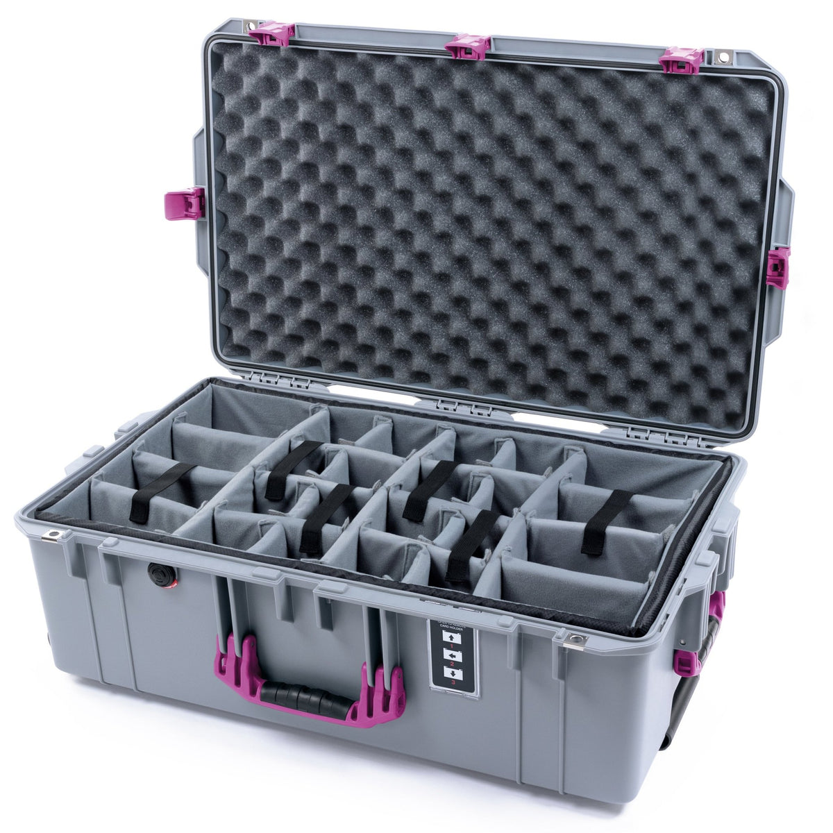 Pelican 1595 Air Case - Silver & Magenta - Padded Microfiber Dividers / Convoluted Lid Foam