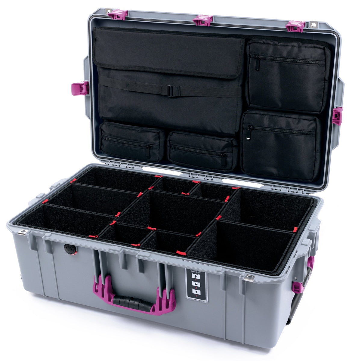 Pelican 1595 Air Case - Silver & Magenta - TrekPak Divider System / Computer Lid Pouch
