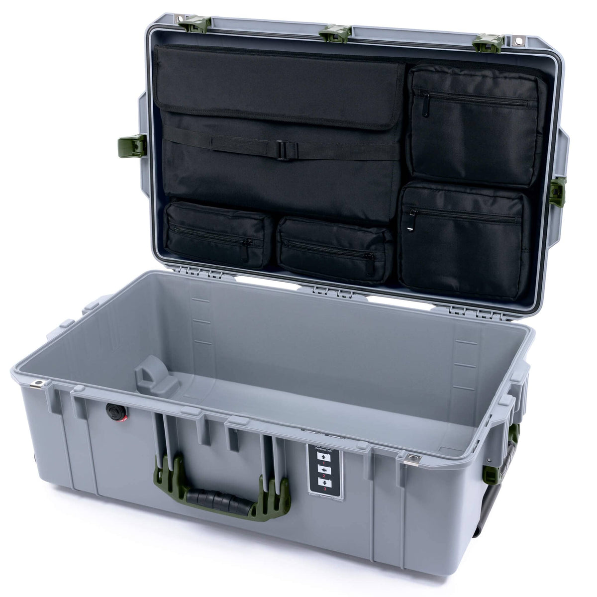 Pelican 1595 Air Case, Silver with OD Green Handles &amp; Latches Laptop Computer Lid Pouch Only ColorCase 015950-0200-180-131