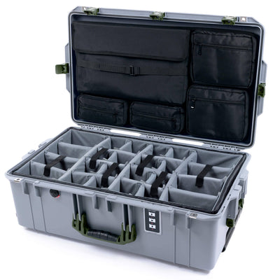 Pelican 1595 Air Case, Silver with OD Green Handles & Latches Gray Padded Microfiber Dividers with Laptop Computer Lid Pouch ColorCase 015950-0270-180-131