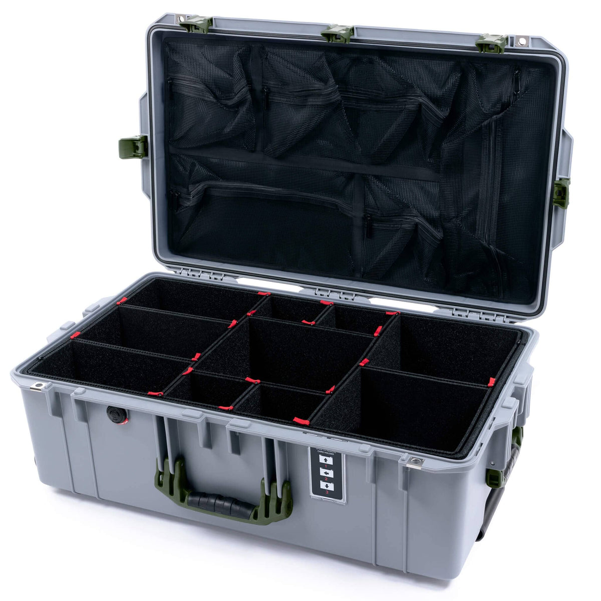 Pelican 1595 Air Case, Silver with OD Green Handles &amp; Latches TrekPak Divider System with Mesh Lid Organizer ColorCase 015950-0120-180-131