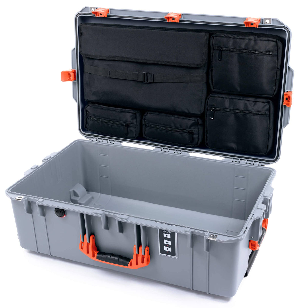 Pelican 1595 Air Case, Silver with Orange Handles &amp; Push-Button Latches Laptop Computer Lid Pouch Only ColorCase 015950-0200-180-150