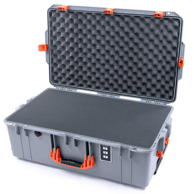 Pelican 1595 Air Case, Silver with Orange Handles & Push-Button Latches Pick & Pluck Foam with Convoluted Lid Foam ColorCase 015950-0001-180-150
