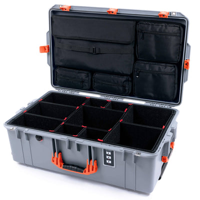 Pelican 1595 Air Case, Silver with Orange Handles & Push-Button Latches TrekPak Divider System with Laptop Computer Lid Pouch ColorCase 015950-0220-180-150