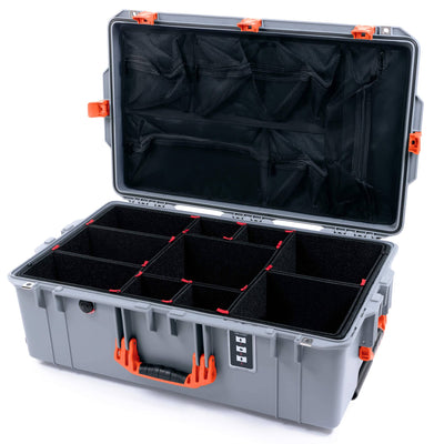 Pelican 1595 Air Case, Silver with Orange Handles & Push-Button Latches TrekPak Divider System with Mesh Lid Organizer ColorCase 015950-0180-180-150