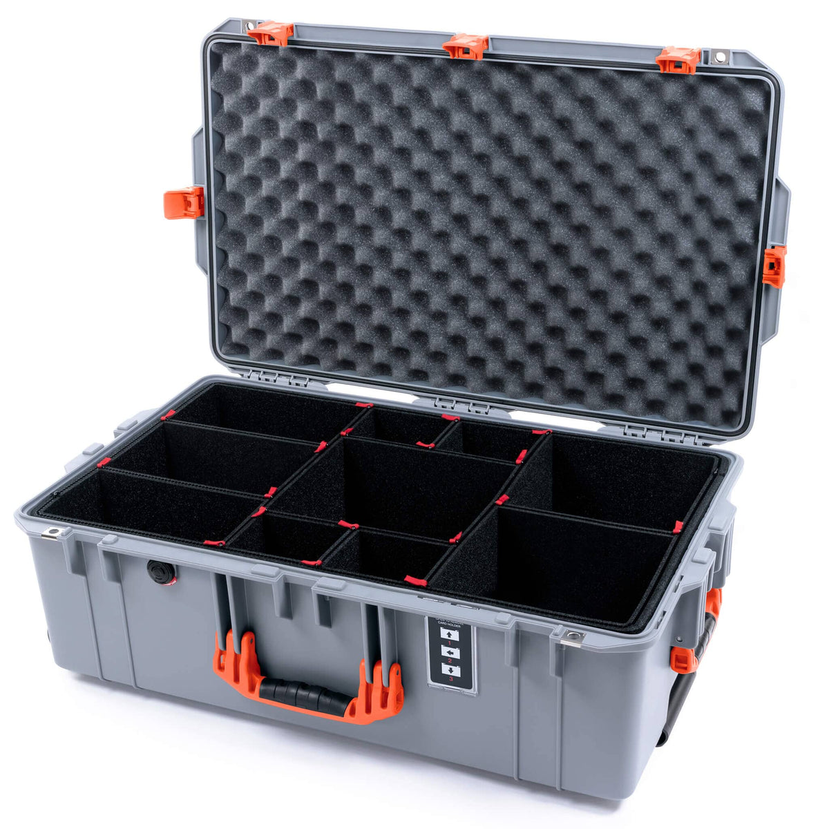 Pelican 1595 Air Case, Silver with Orange Handles &amp; Push-Button Latches TrekPak Divider System with Convoluted Lid Foam ColorCase 015950-0020-180-150