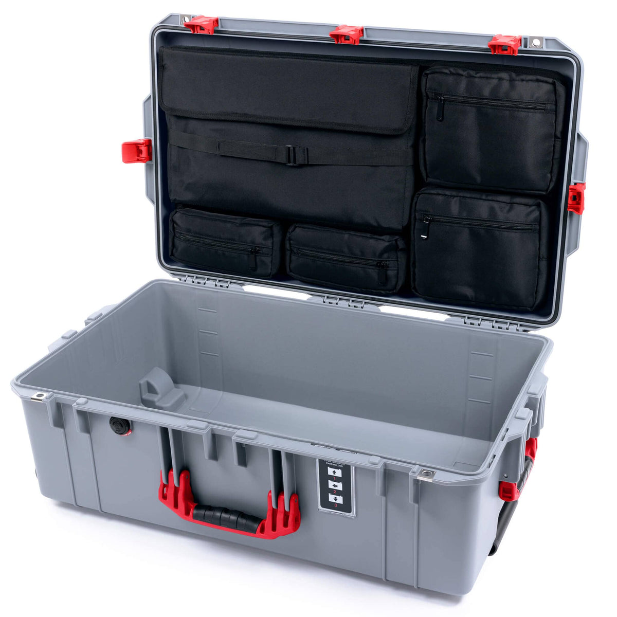 Pelican 1595 Air Case, Silver with Red Handles &amp; Push-Button Latches Laptop Computer Lid Pouch Only ColorCase 015950-0200-180-321