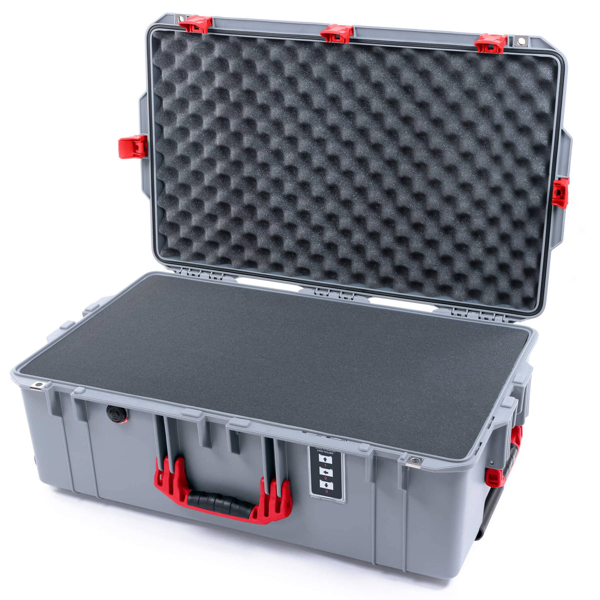 Pelican 1595 Air Case, Silver with Red Handles &amp; Push-Button Latches Pick &amp; Pluck Foam with Convoluted Lid Foam ColorCase 015950-0001-180-321