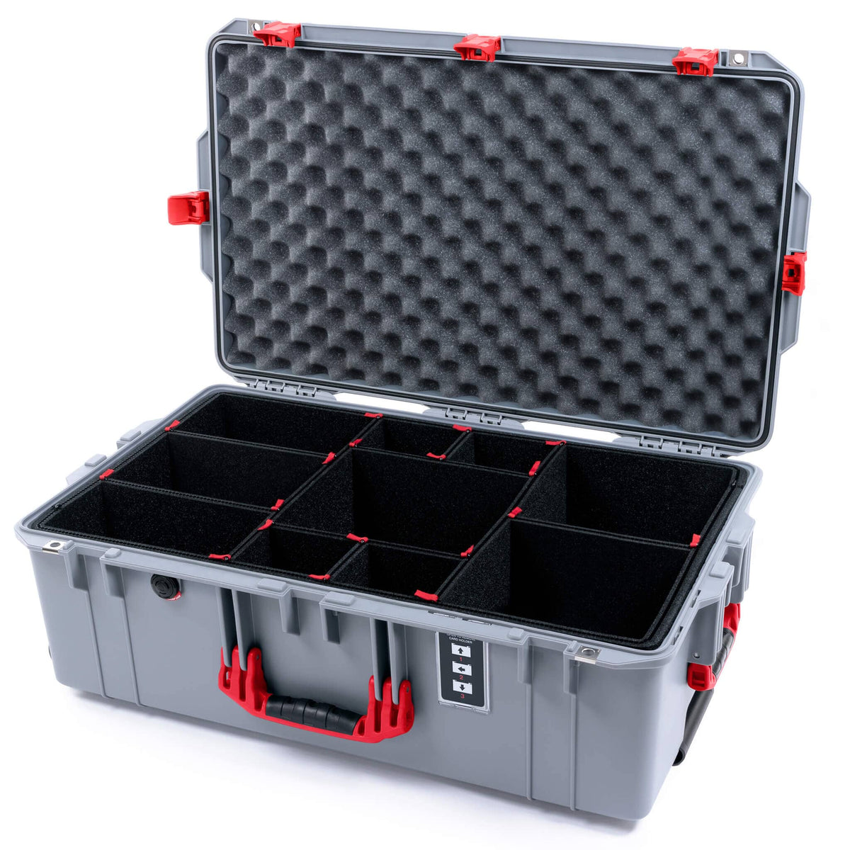 Pelican 1595 Air Case, Silver with Red Handles &amp; Push-Button Latches TrekPak Divider System with Convoluted Lid Foam ColorCase 015950-0020-180-321
