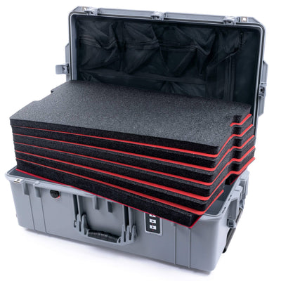 Pelican 1595 Air Case, Silver Custom Tool Kit (6 Foam Inserts with Mesh Lid Organizer ColorCase 015950-0160-180-180