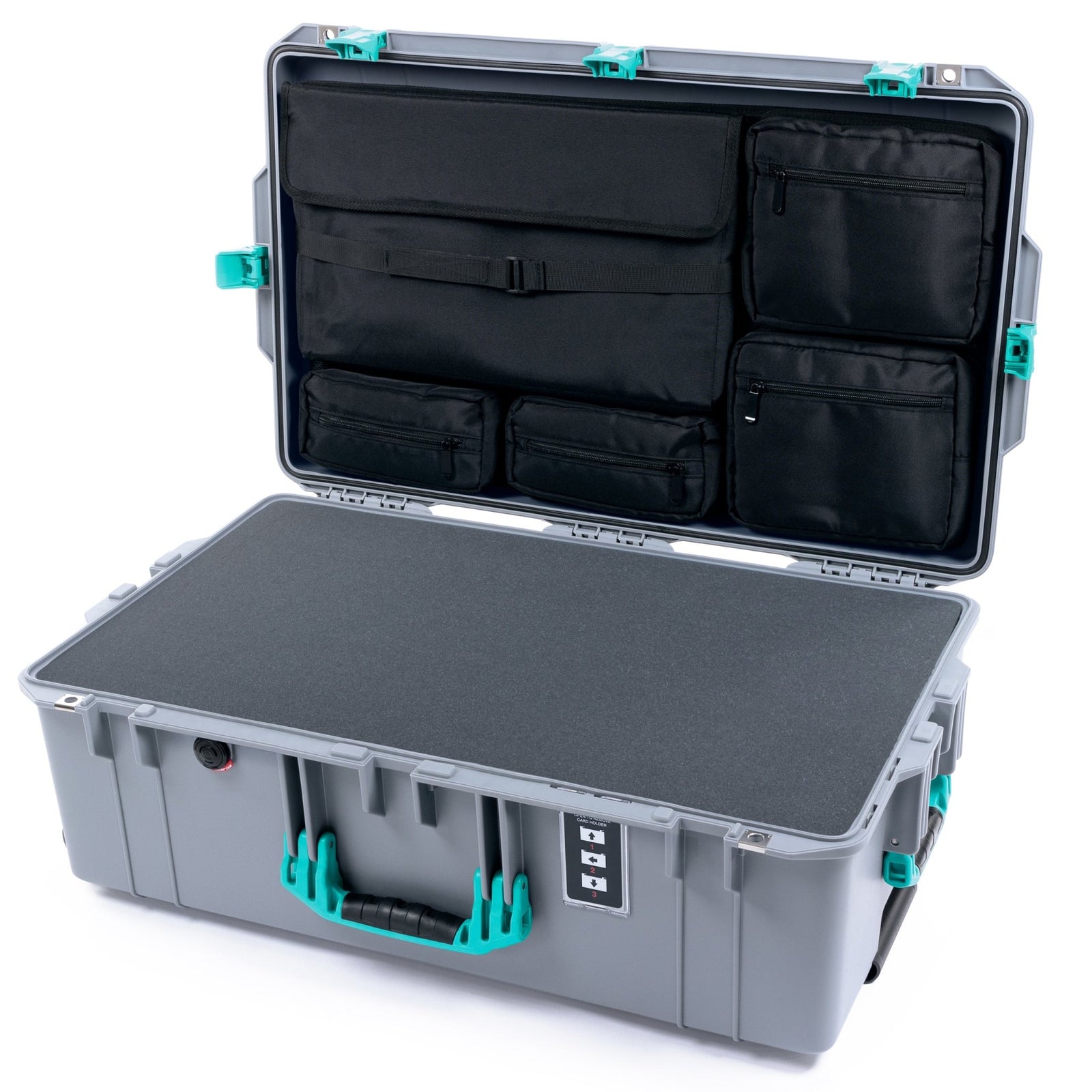 Pelican 1595 Air Case - Silver & Teal - Pick & Pluck Foam / Computer Lid Pouch