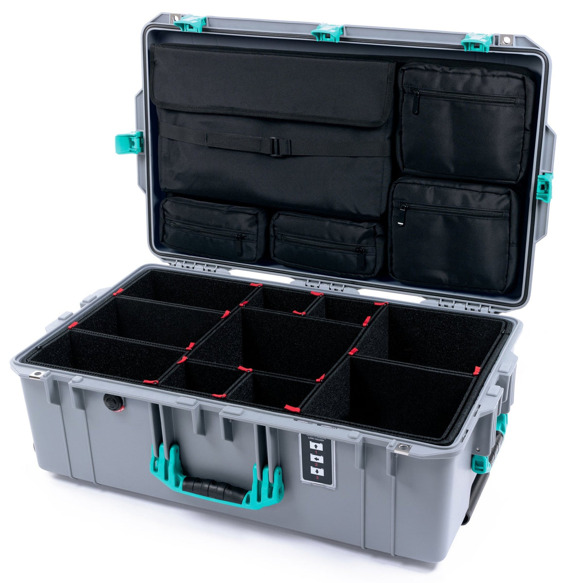 Pelican 1595 Air Case - Silver & Teal - TrekPak Divider System / Computer Lid Pouch