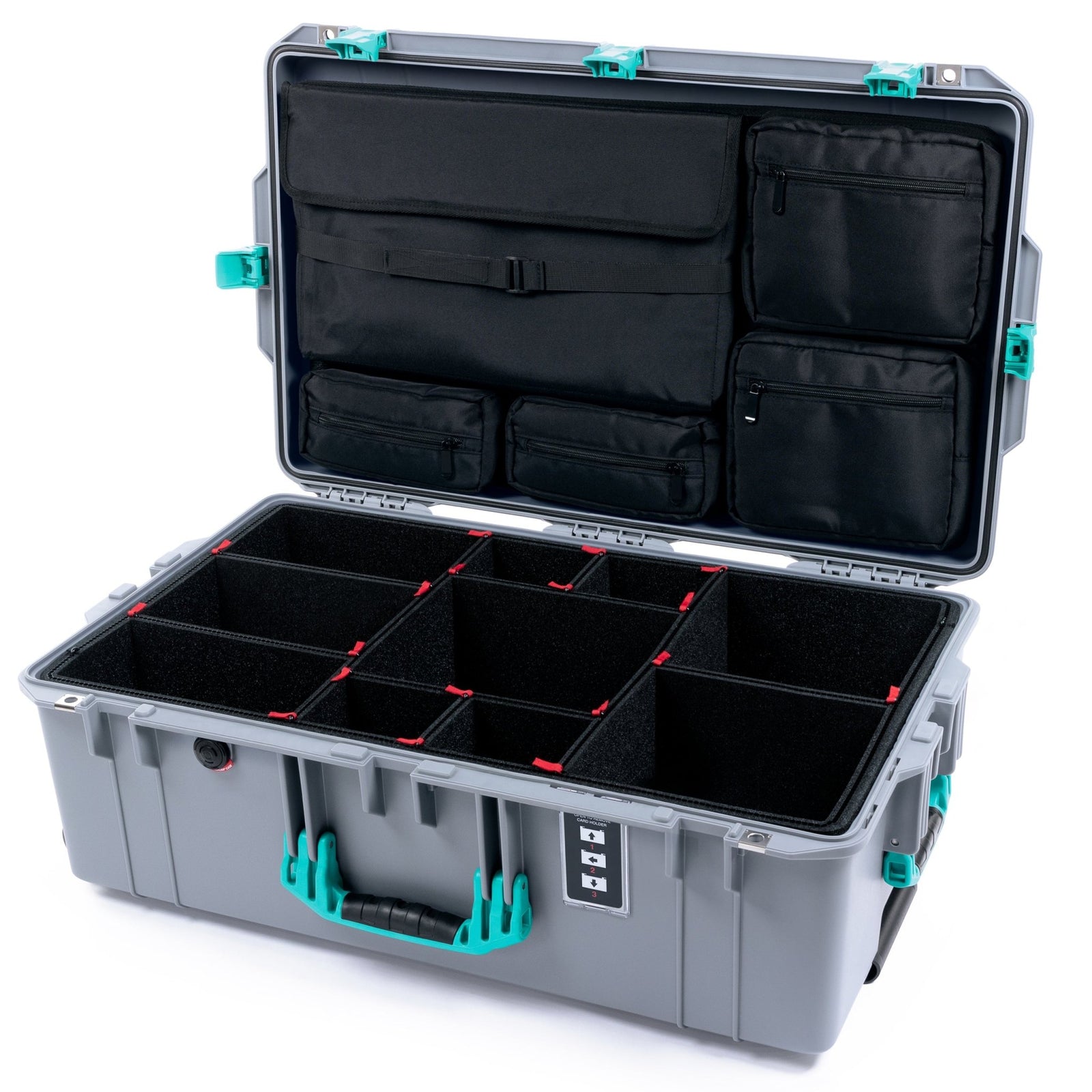 Pelican 1595 Air Case - Silver & Teal - TrekPak Divider System / Computer Lid Pouch