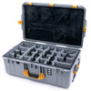 Pelican 1595 Air Case, Silver with Yellow Handles & Push-Button Latches Gray Padded Microfiber Dividers with Mesh Lid Organizer ColorCase 015950-0170-180-240