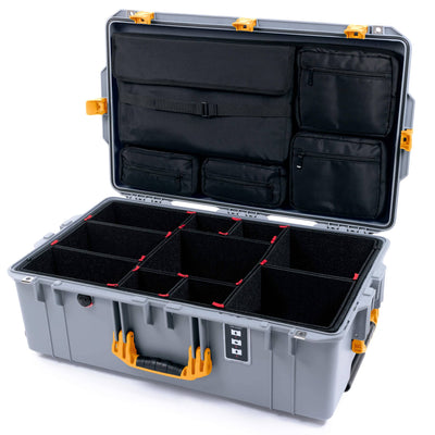 Pelican 1595 Air Case, Silver with Yellow Handles & Push-Button Latches TrekPak Divider System with Laptop Computer Lid Pouch ColorCase 015950-0220-180-240