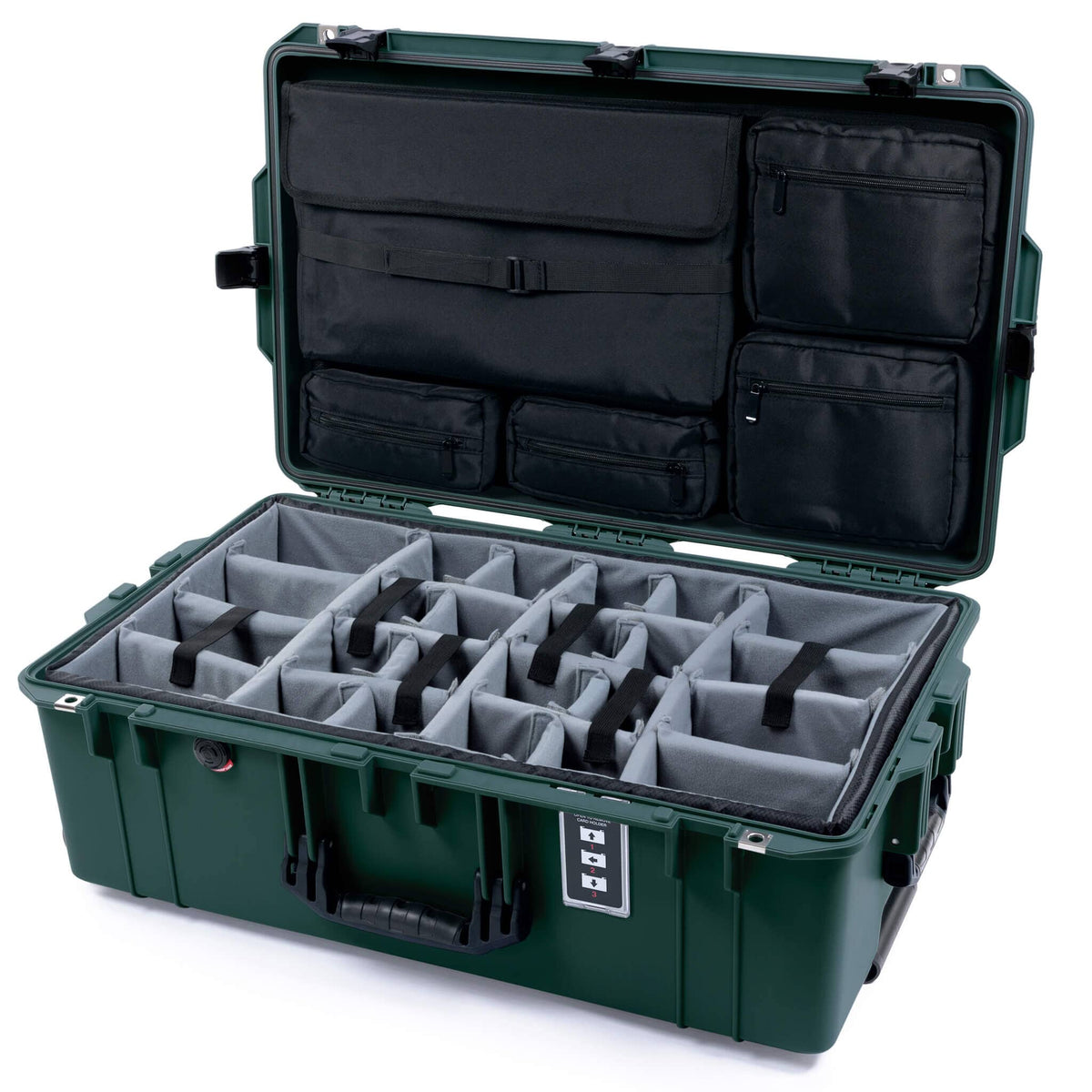 Pelican 1595 Air Case, Trekking Green with Black Handles &amp; Latches Gray Padded Microfiber Dividers with Laptop Computer Lid Pouch ColorCase 015950-0270-560-111