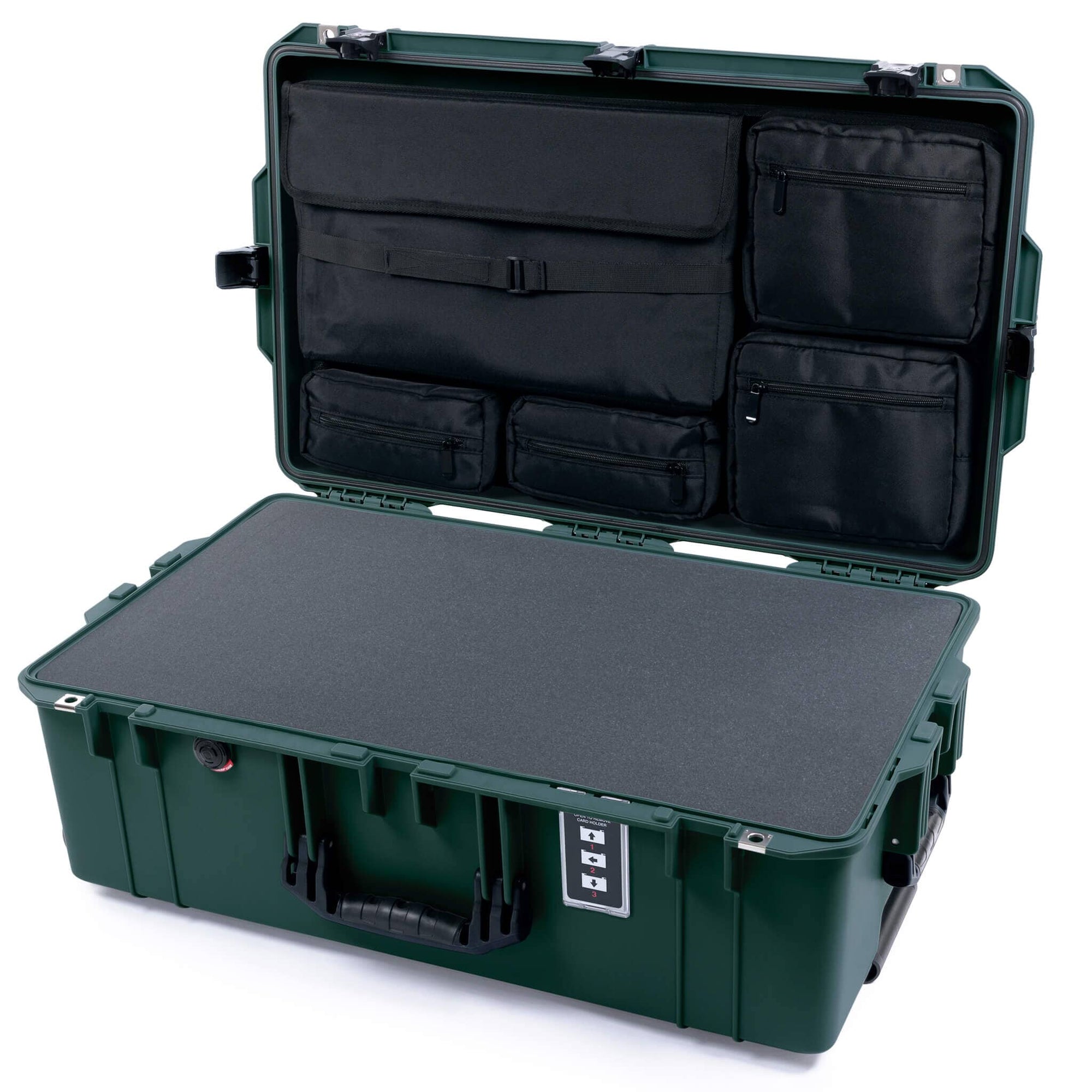 Pelican 1595 Air Case, Trekking Green with Black Handles & TSA Locking Latches Pick & Pluck Foam with Laptop Computer Lid Pouch ColorCase 015950-0201-560-L10