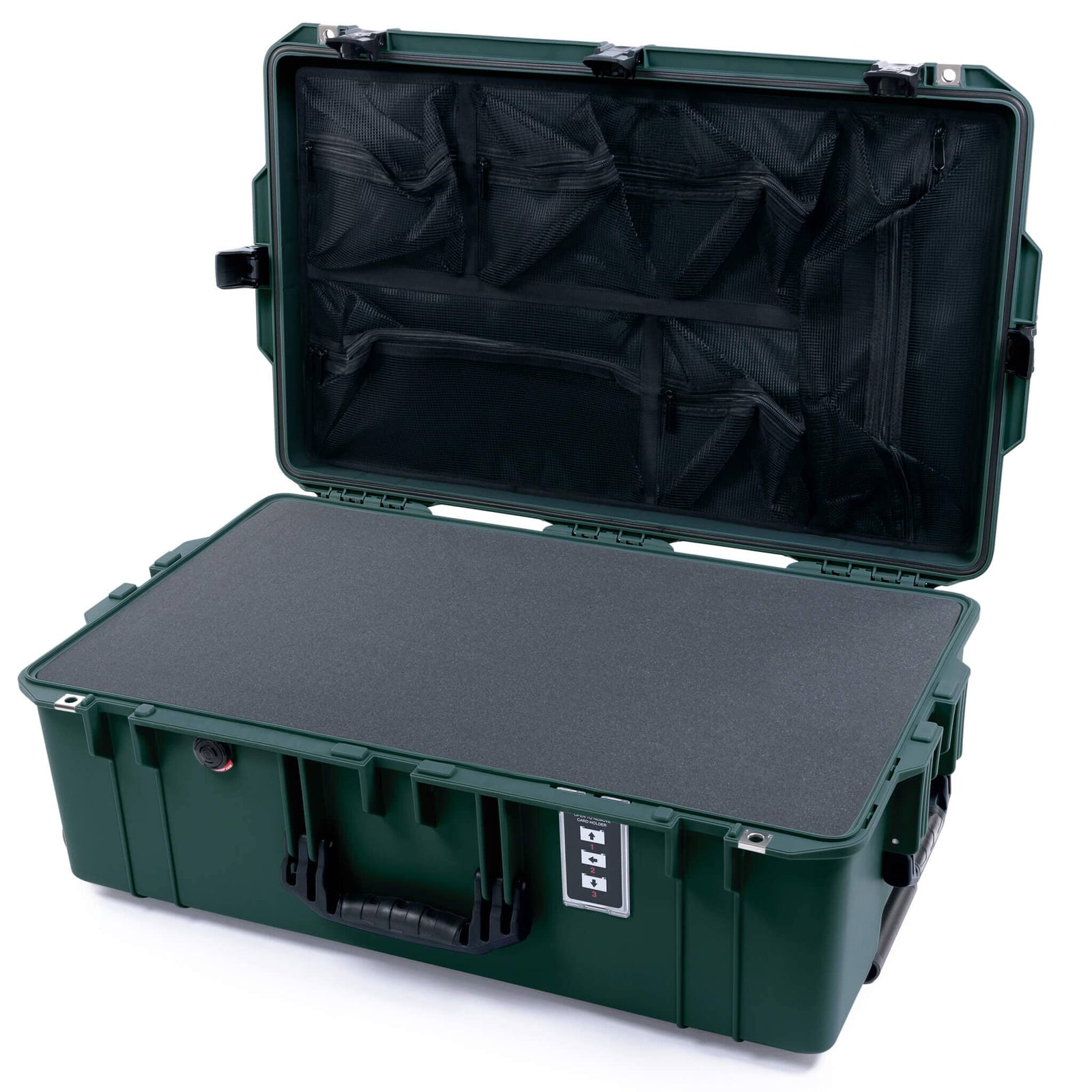 Pelican 1595 Air Case, Trekking Green with Black Handles & TSA Locking Latches Pick & Pluck Foam with Mesh Lid Organizer ColorCase 015950-0101-560-L10