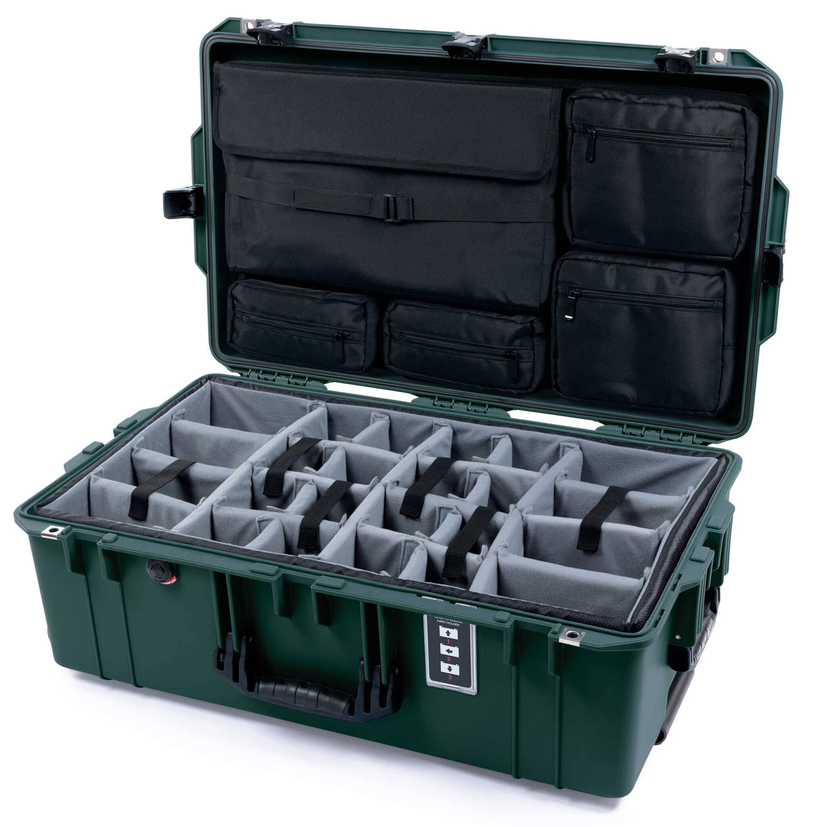 Pelican 1595 Air Case, Trekking Green with Black Handles &amp; TSA Locking Latches Gray Padded Microfiber Dividers with Laptop Computer Lid Pouch ColorCase 015950-0270-560-L10
