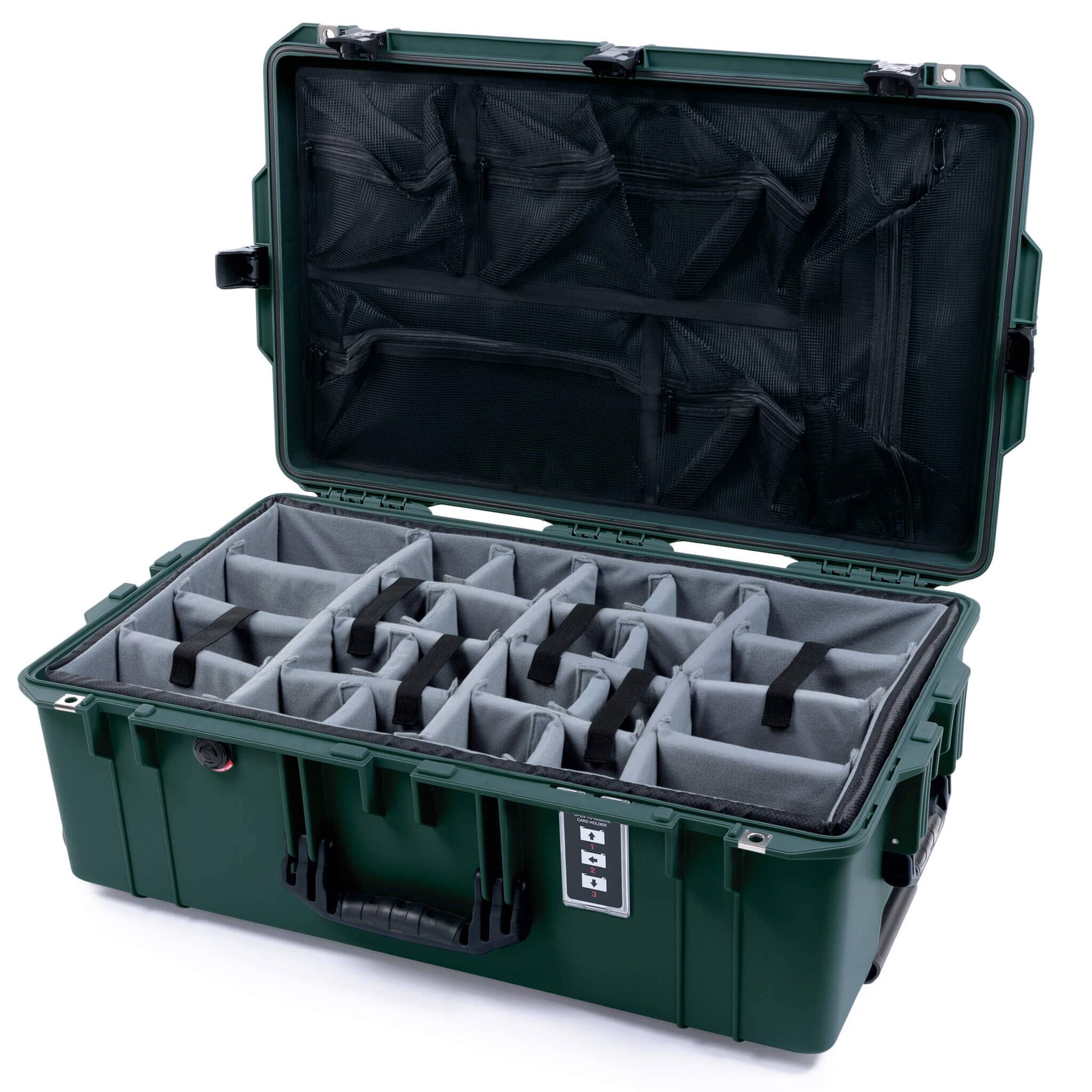 Pelican 1595 Air Case, Trekking Green with Black Handles & TSA Locking Latches Gray Padded Microfiber Dividers with Mesh Lid Organizer ColorCase 015950-0170-560-L10