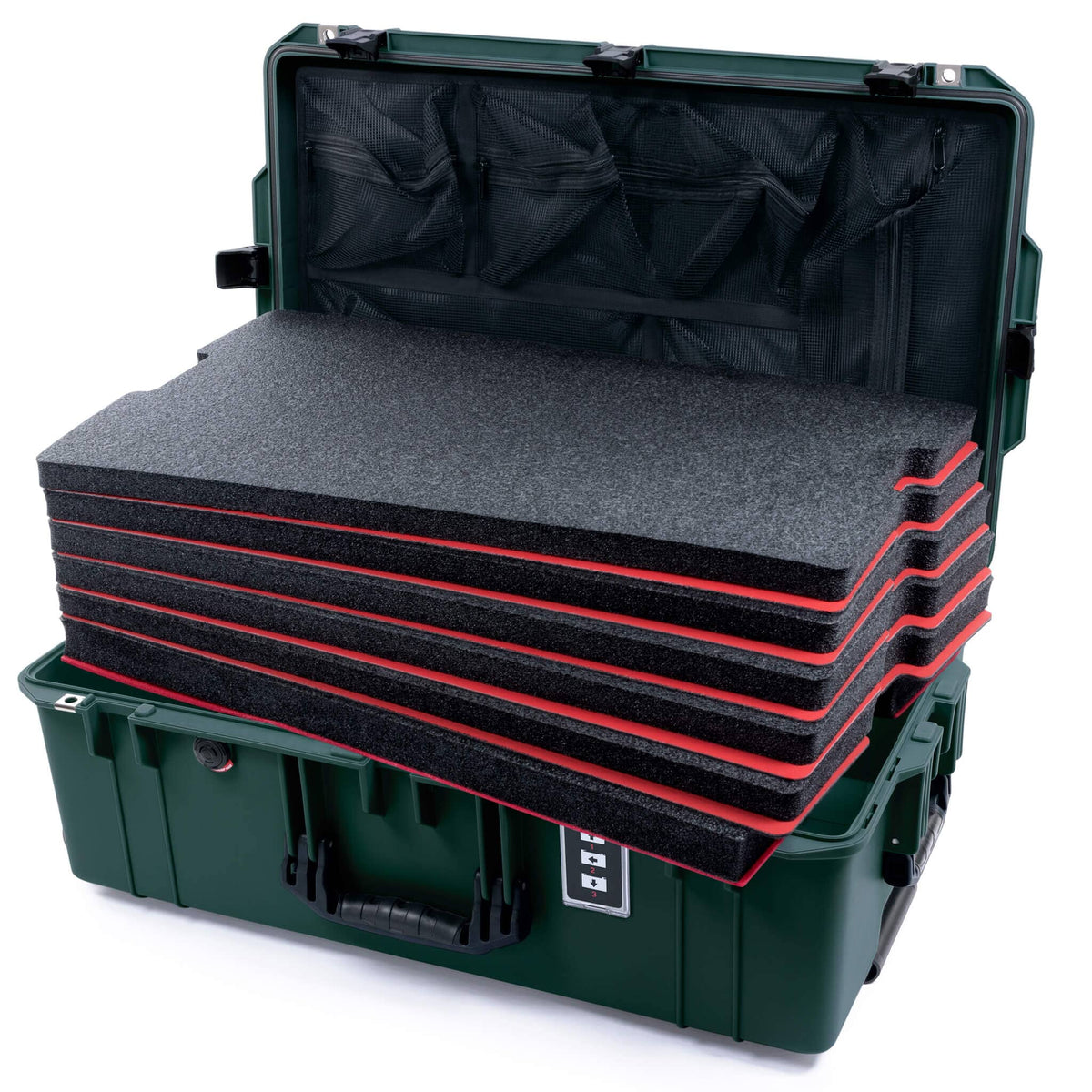 Pelican 1595 Air Case, Trekking Green with Black Handles &amp; Latches Custom Tool Kit (6 Foam Inserts with Convoluted Lid Foam) ColorCase 015950-0060-560-111