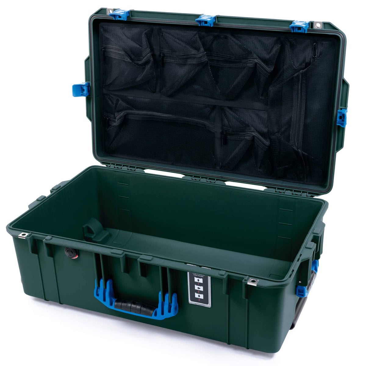 Pelican 1595 Air Case, Trekking Green with Blue Handles &amp; Latches Mesh Lid Organizer Only ColorCase 015950-0100-560-121