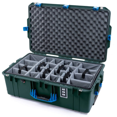 Pelican 1595 Air Case, Trekking Green with Blue Handles & Latches Gray Padded Microfiber Dividers with Convoluted Lid Foam ColorCase 015950-0070-560-121