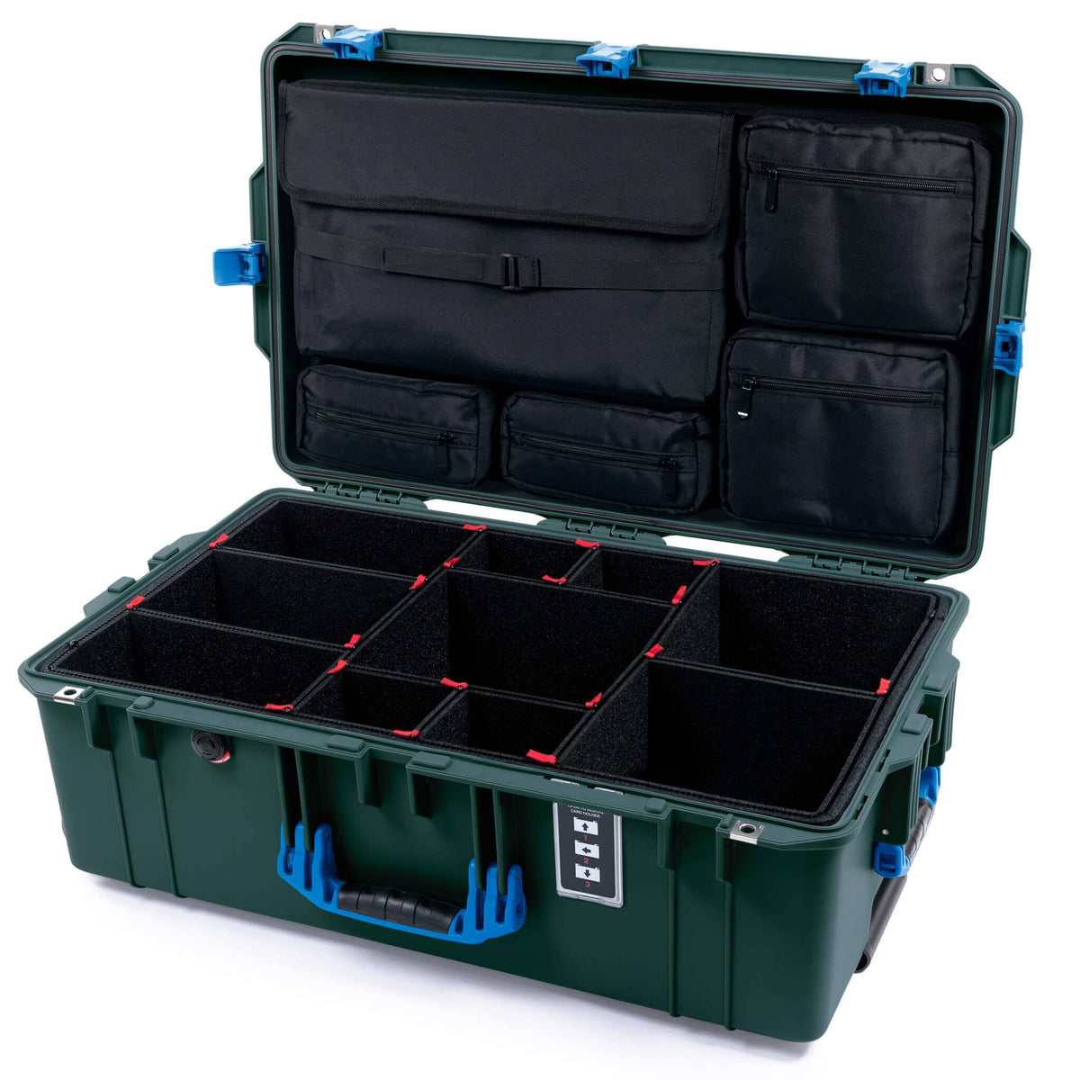 Pelican 1595 Air Case, Trekking Green with Blue Handles &amp; Latches TrekPak Divider System with Laptop Computer Lid Pouch ColorCase 015950-0220-560-121