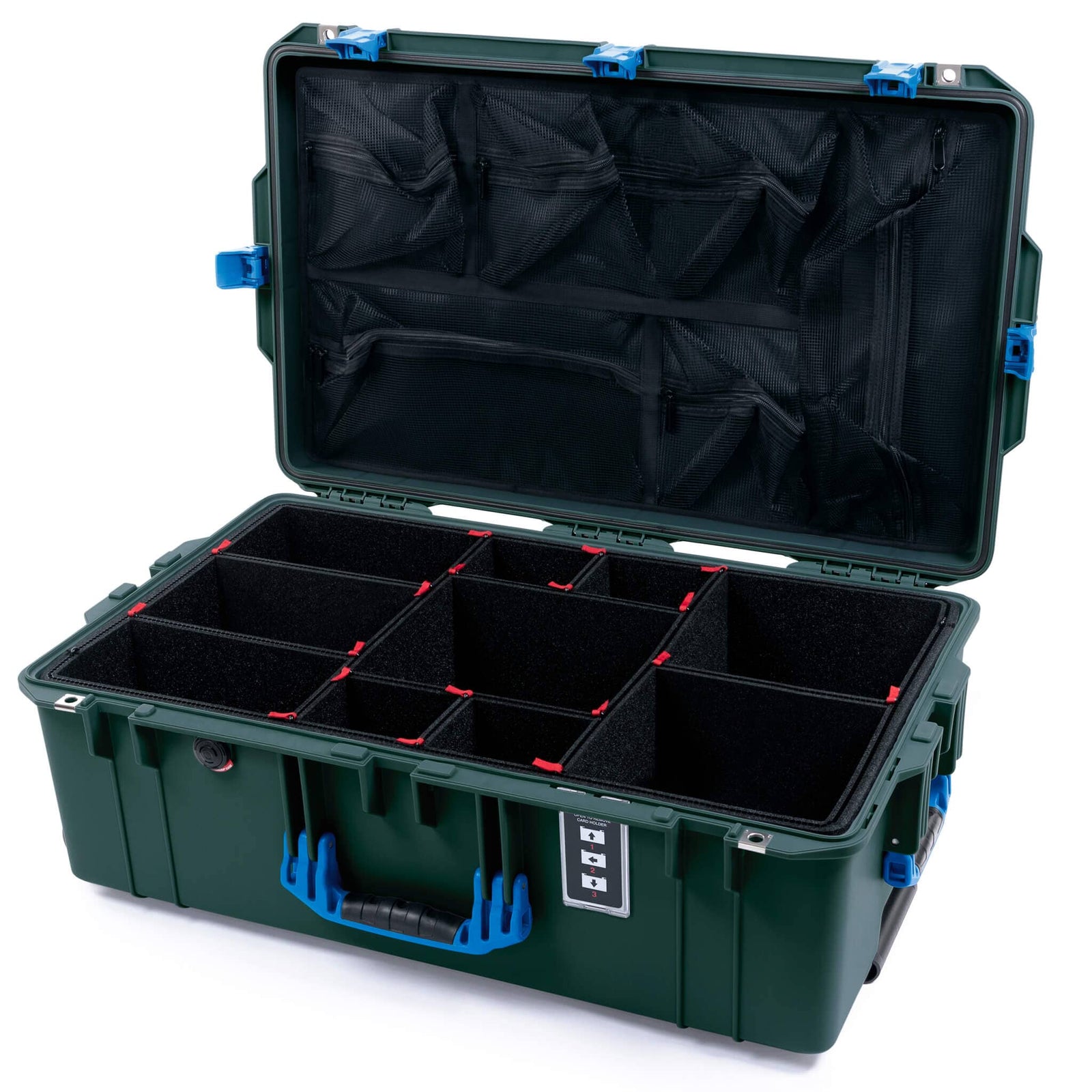 Pelican 1595 Air Case, Trekking Green with Blue Handles & Latches TrekPak Divider System with Mesh Lid Organizer ColorCase 015950-0120-560-121