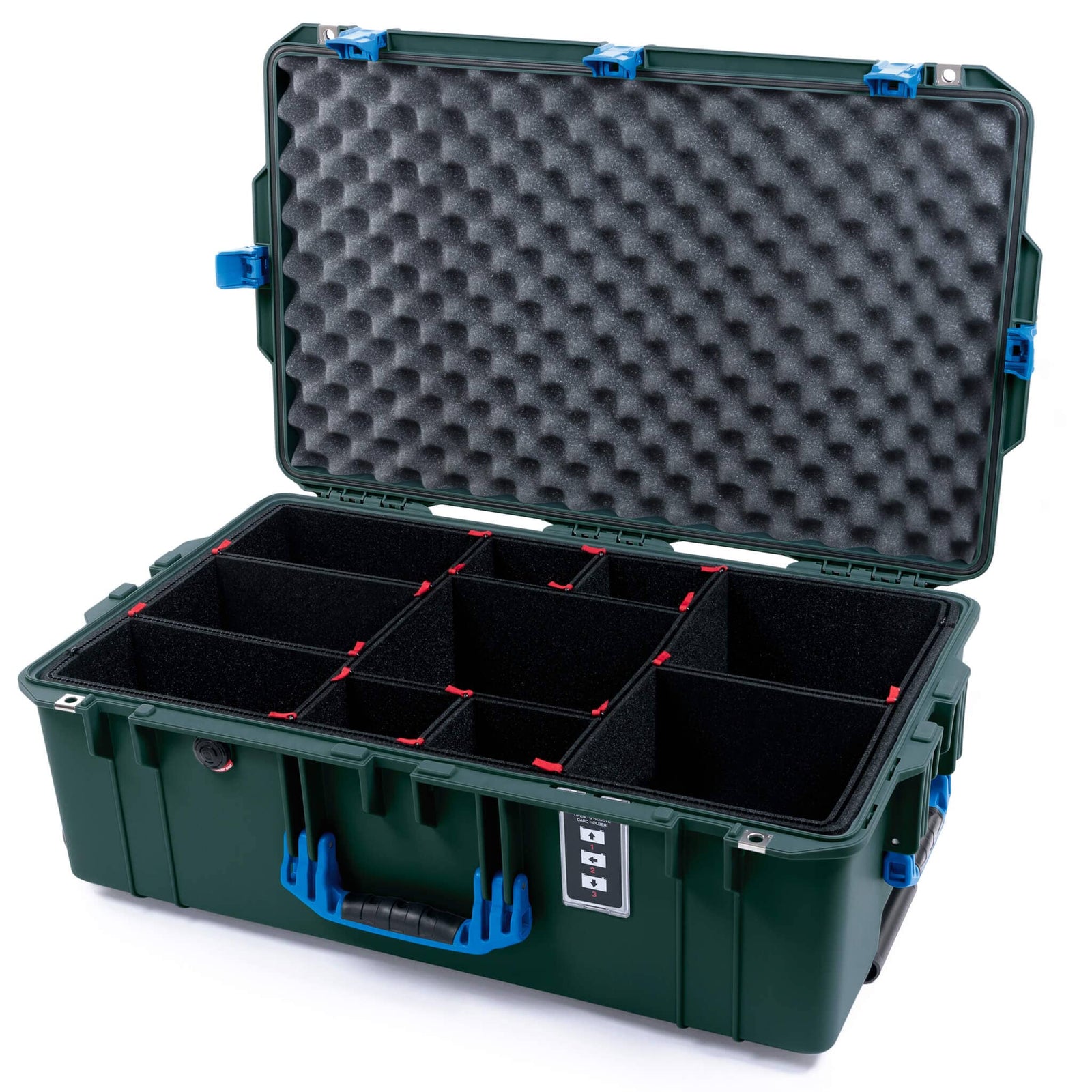 Pelican 1595 Air Case, Trekking Green with Blue Handles & Latches TrekPak Divider System with Convoluted Lid Foam ColorCase 015950-0020-560-121