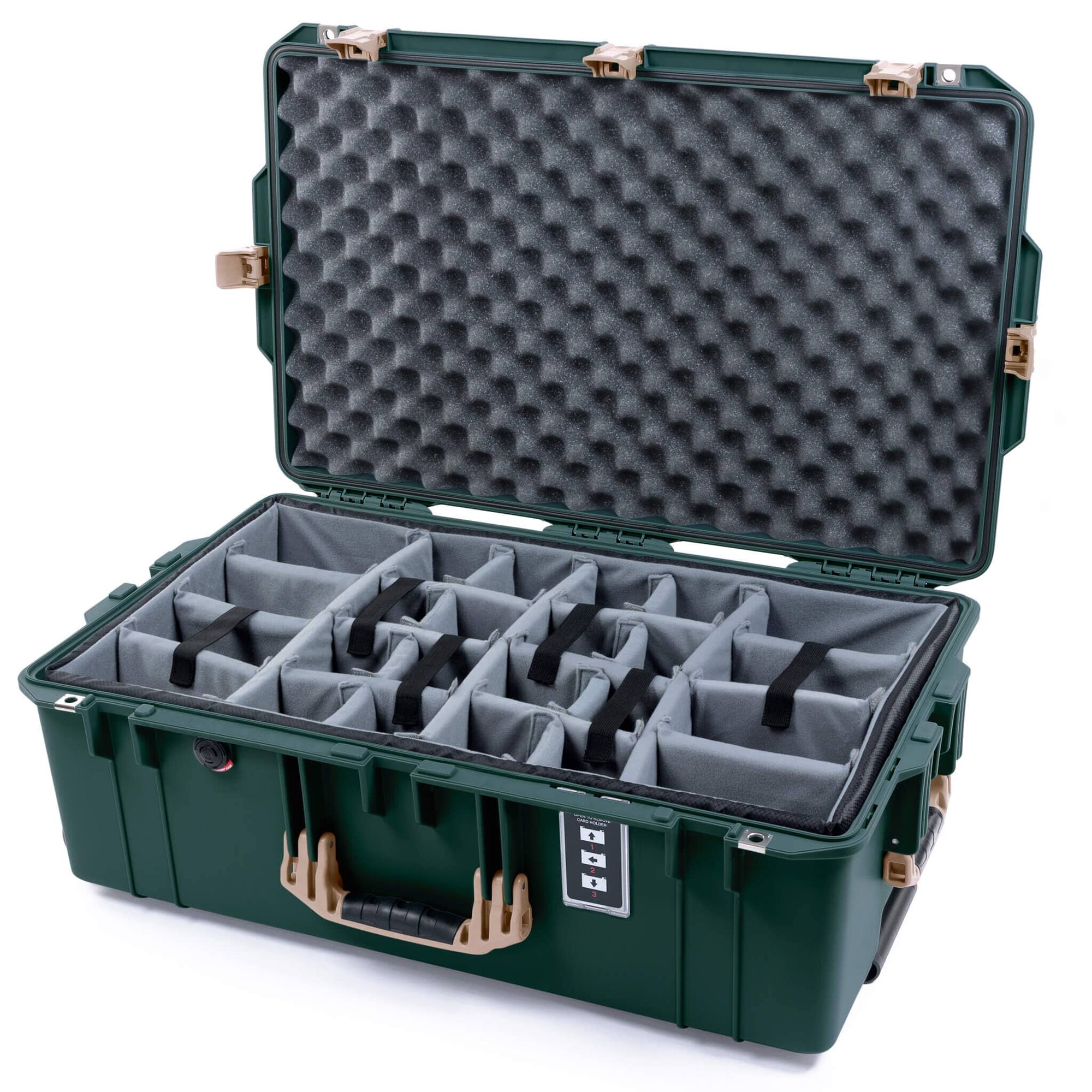 Pelican 1595 Air Case, Trekking Green with Desert Tan Handles & Latches Gray Padded Microfiber Dividers with Convoluted Lid Foam ColorCase 015950-0070-560-311