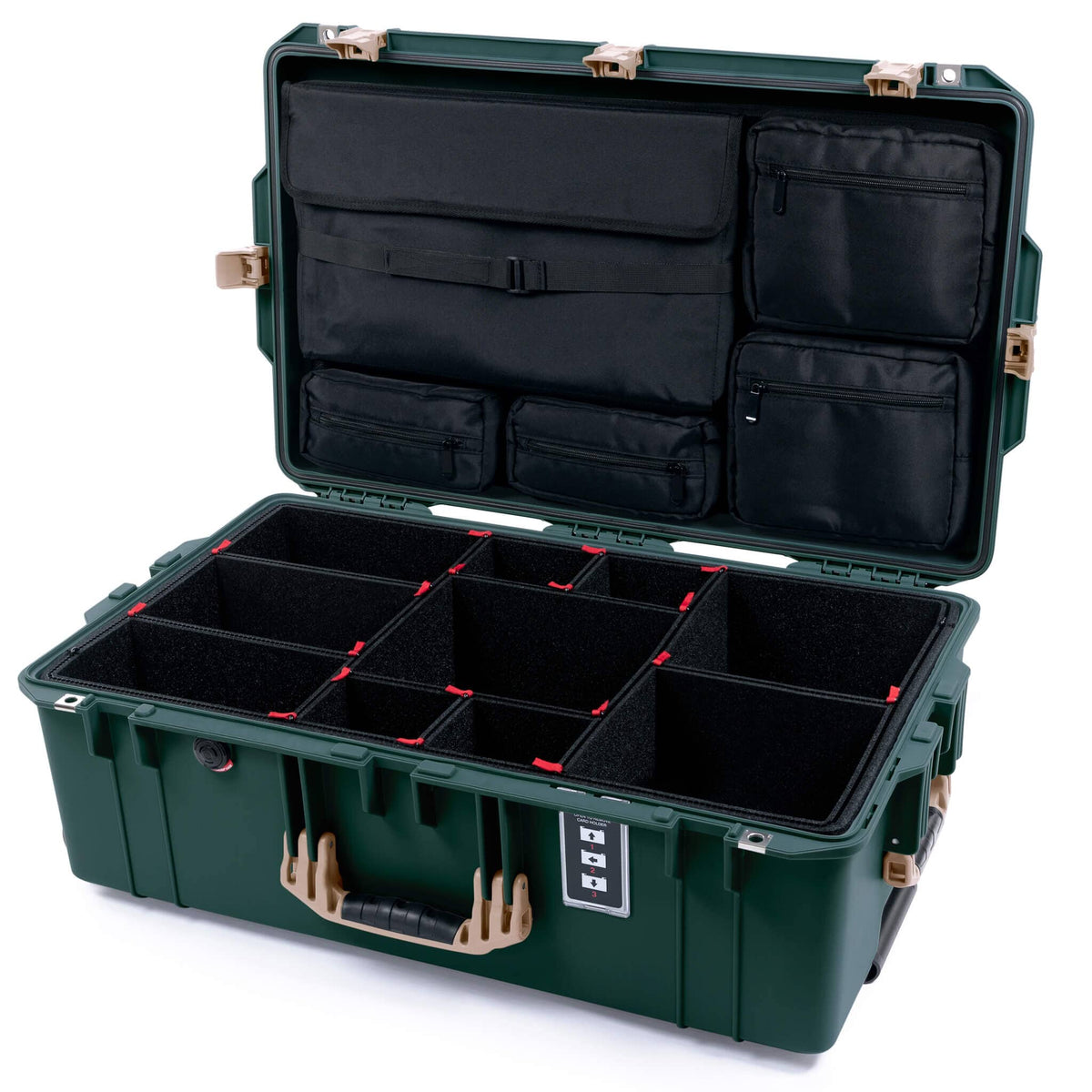 Pelican 1595 Air Case, Trekking Green with Desert Tan Handles &amp; Latches TrekPak Divider System with Laptop Computer Lid Pouch ColorCase 015950-0220-560-311